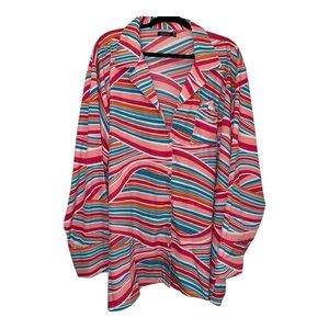 Boohoo Multicolor Geometric Button Down Blouse with Matching Scarf